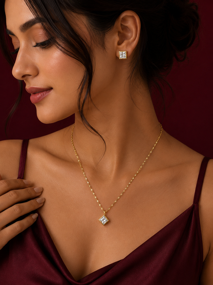 Princess Cut Pendant Necklace Set