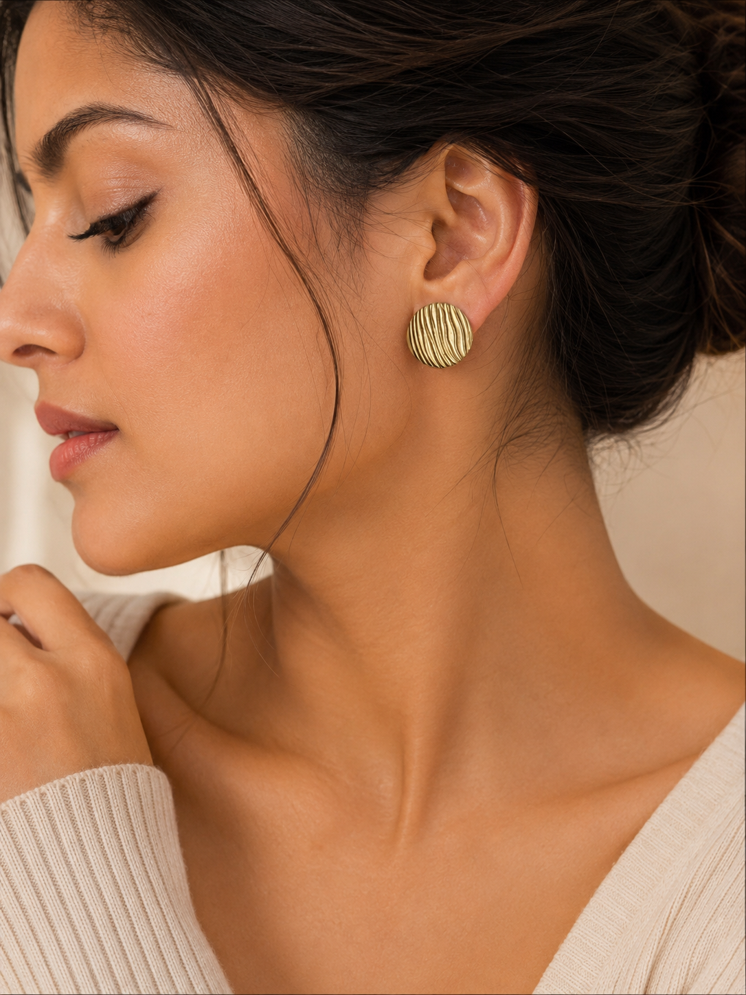 Ridged Button Stud Earrings