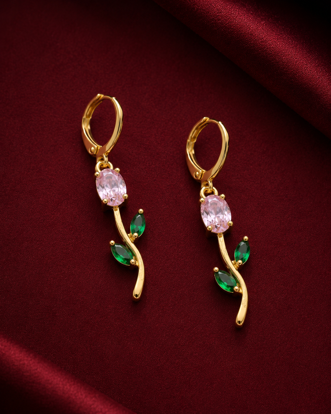Pink Rose Vine Necklace & Earring Set