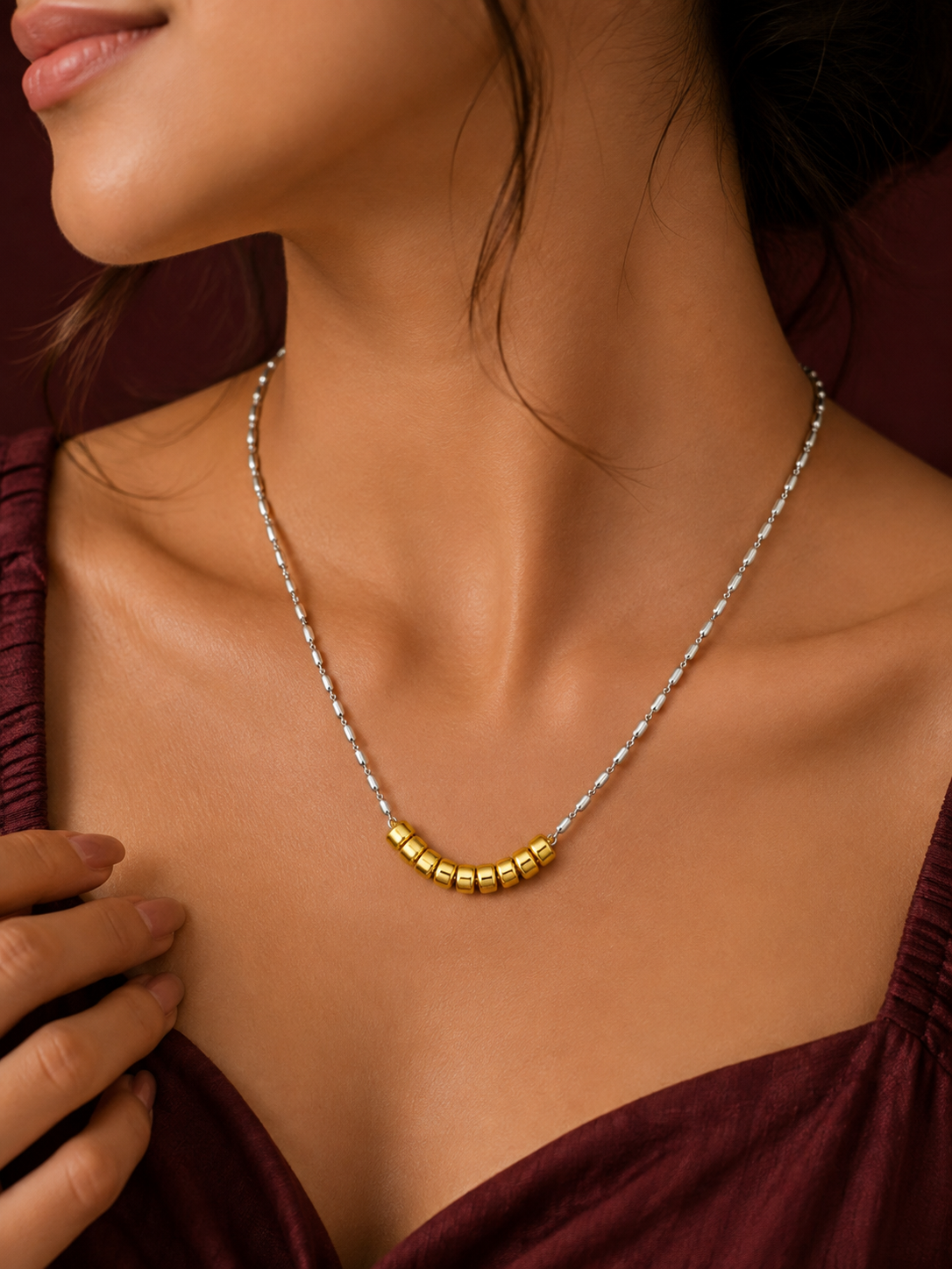 Gold Rondelle Bead Ball Chain Necklace