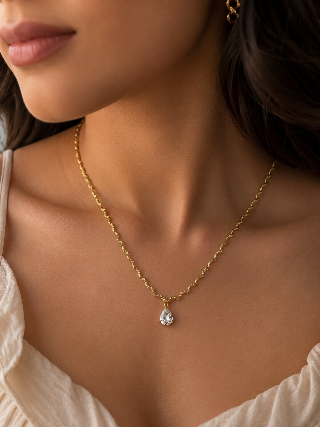 Twisted Rope CZ Pendant Necklace