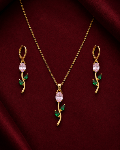 Pink Rose Vine Necklace & Earring Set