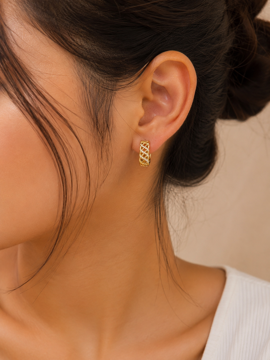 Lattice Pave Hoop Earrings