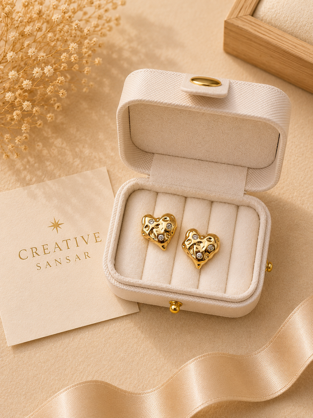 Molten Heart CZ Stud Earrings