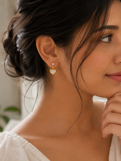 CZ Heart Drop Earrings