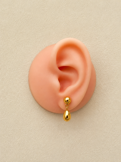 Gold Teardrop Ball Stud Dangle Earrings