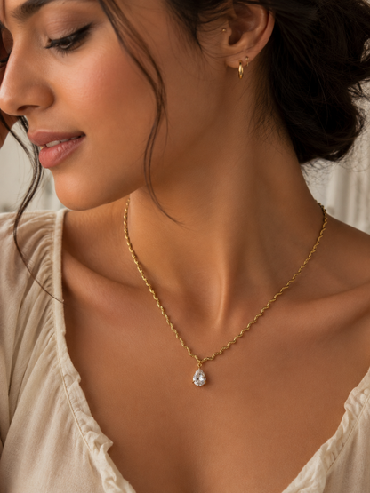 Twisted Rope CZ Pendant Necklace