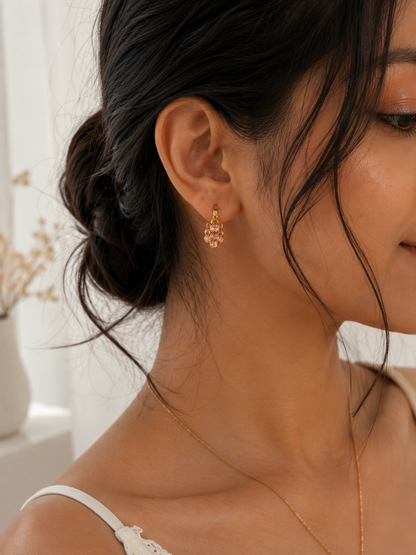 Pink Stone Cluster Hoop Earrings