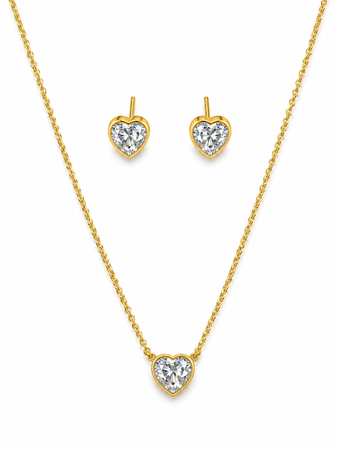 Heart Solitaire Pendant Necklace Set