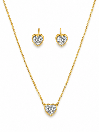 Heart Solitaire Pendant Necklace Set