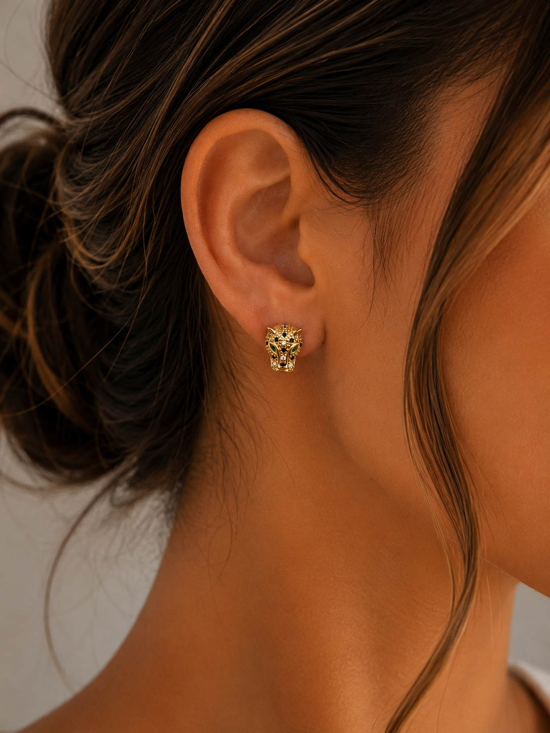 Leopard Head CZ Stud Earrings