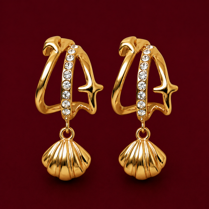 Shell & Star Pave Hoop Earrings