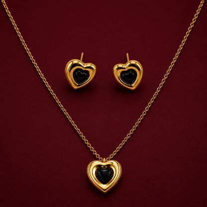Domed Heart Cabochon Pendant Necklace Set