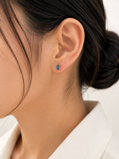 Blue Baguette Stud Earrings