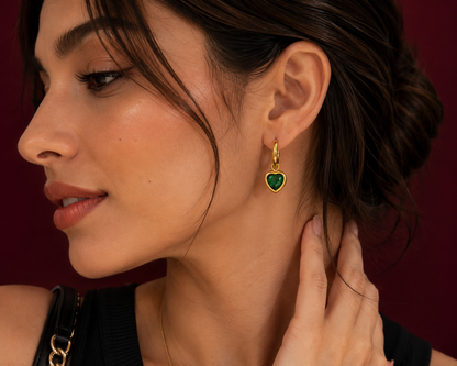 Emerald Heart Hoop Earrings