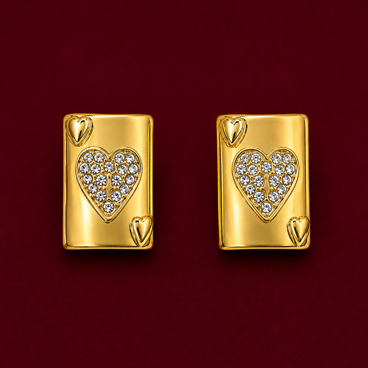 Pave Heart Card Stud Earrings