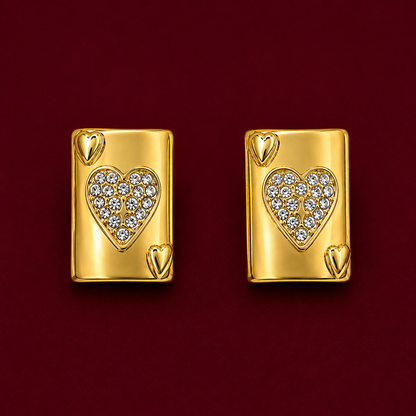 Pave Heart Card Stud Earrings
