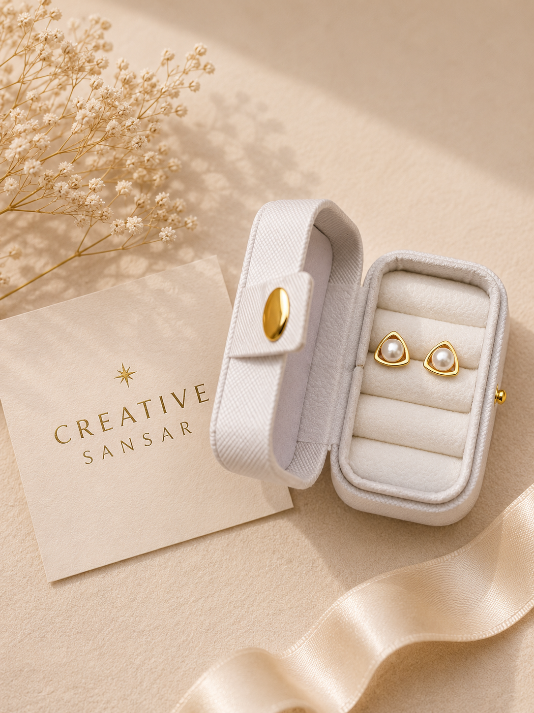 Triangle Pearl Stud Earrings