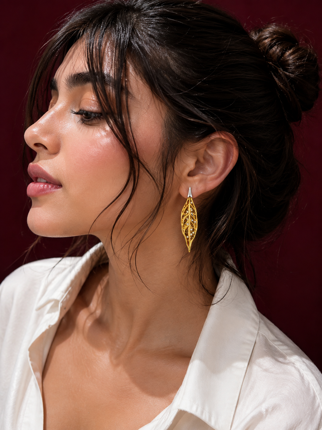 Crystal Leaf Stud Earrings