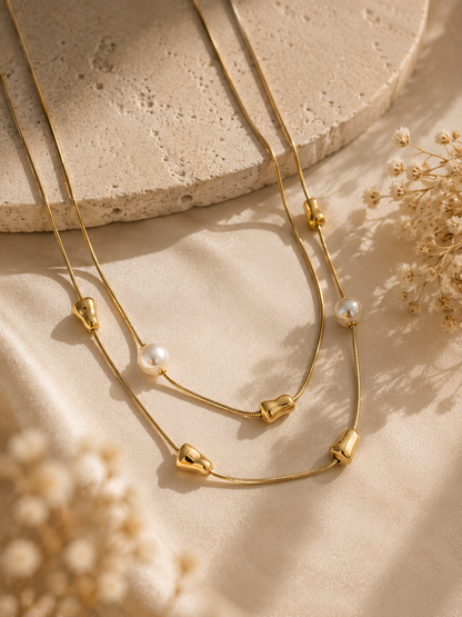 Pebble Pearl Station Layered Necklace
