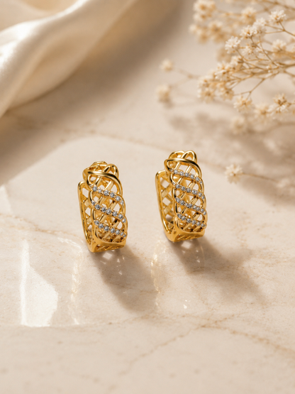 Lattice Pave Hoop Earrings