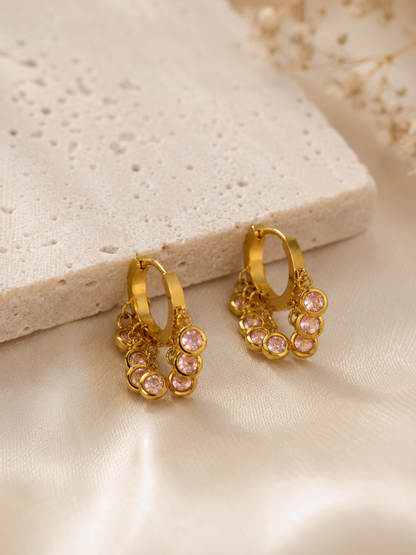 Pink Stone Cluster Hoop Earrings