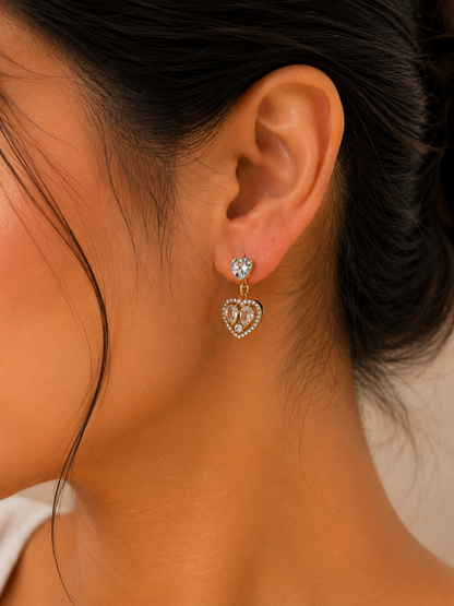 Heart CZ Drop Earrings