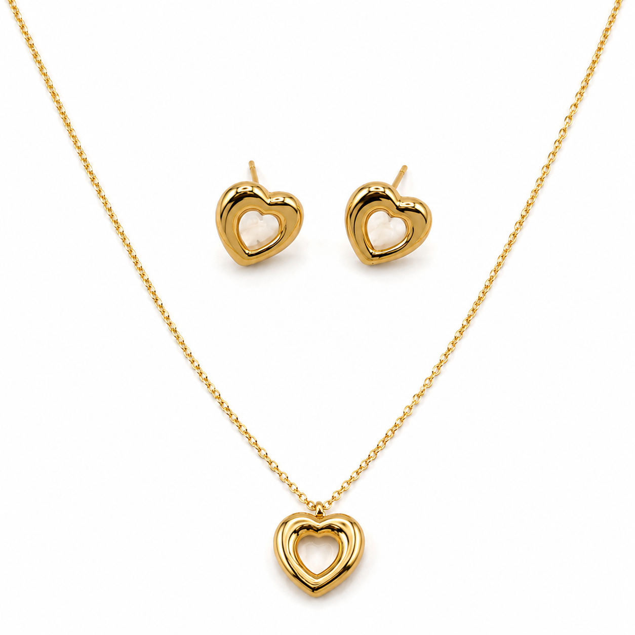 Domed Heart Cabochon Pendant Necklace Set