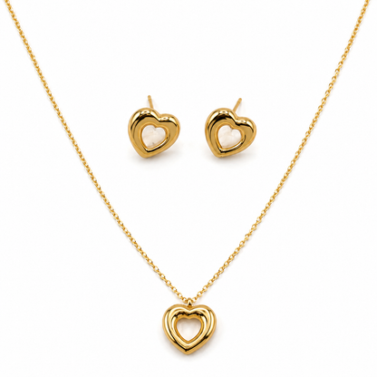 Domed Heart Cabochon Pendant Necklace Set