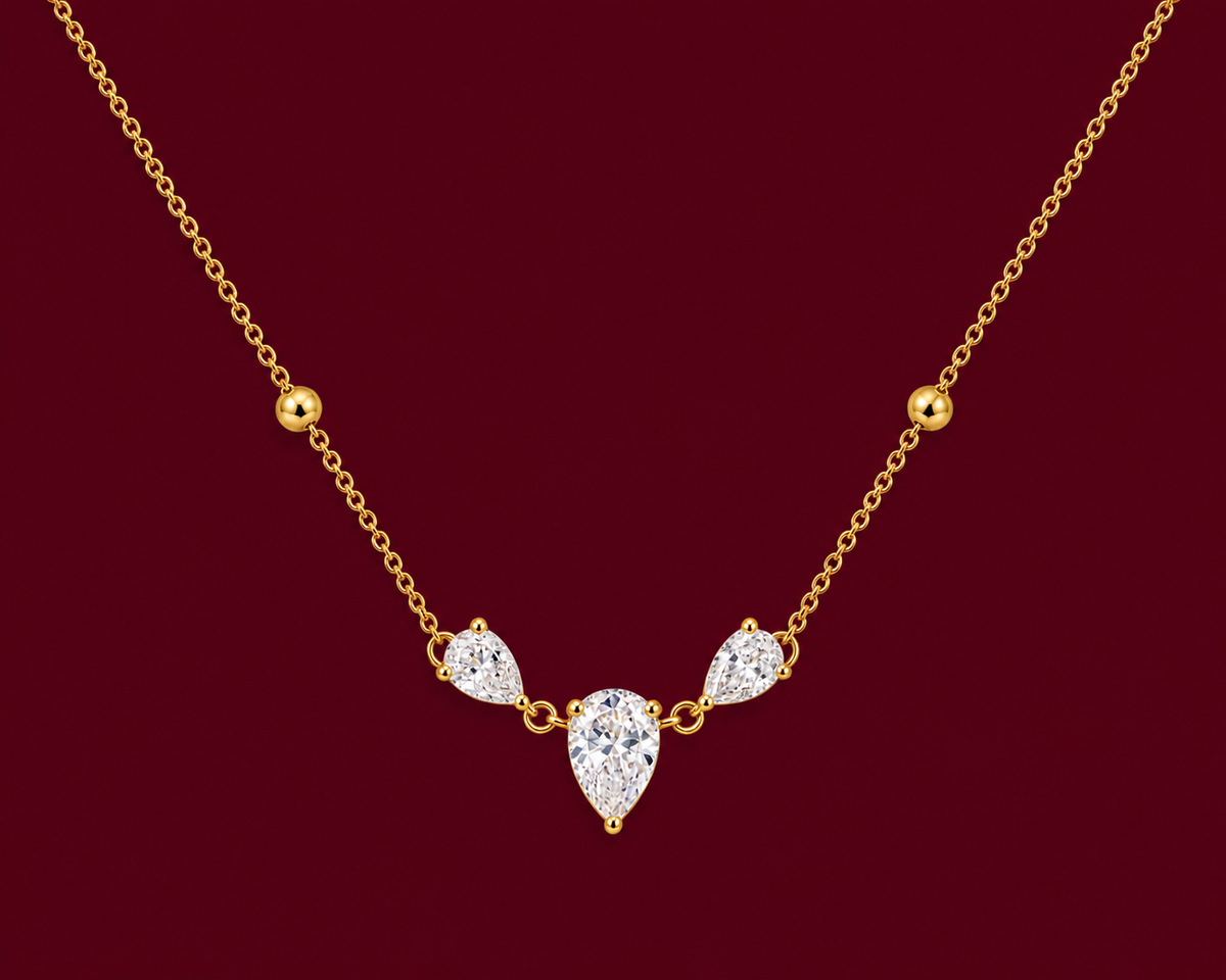 Trio Pear Crystal Pendant Necklace