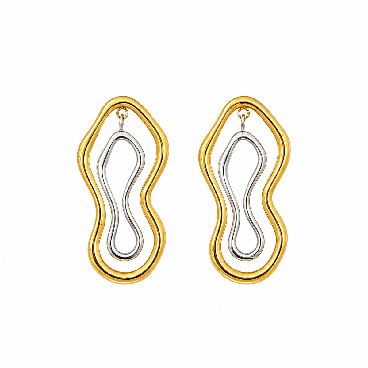 Two-Tone Wavy Drop Earrings