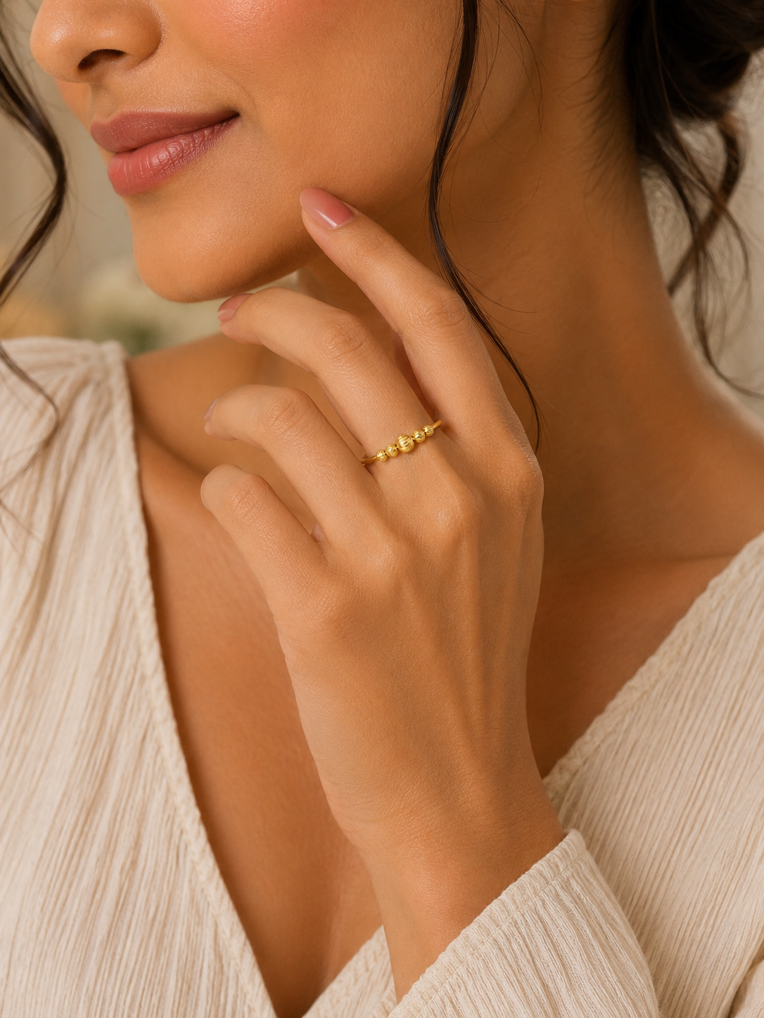 Textured Gold Bead Stacking Ring