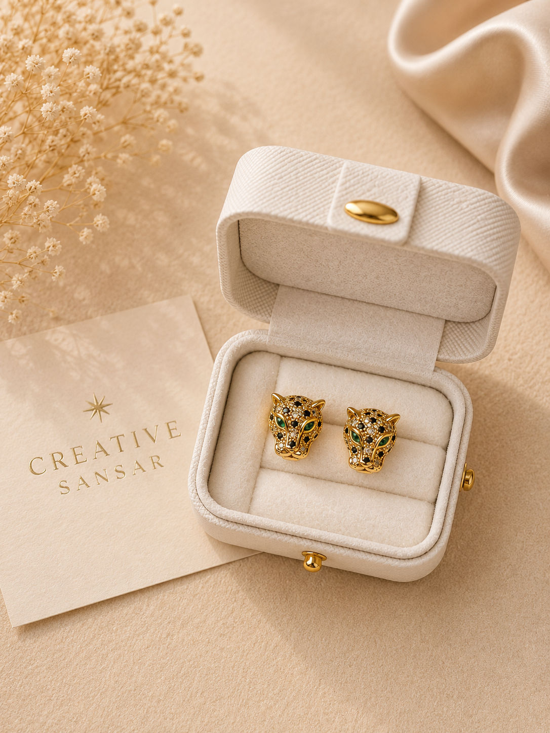 Leopard Head CZ Stud Earrings