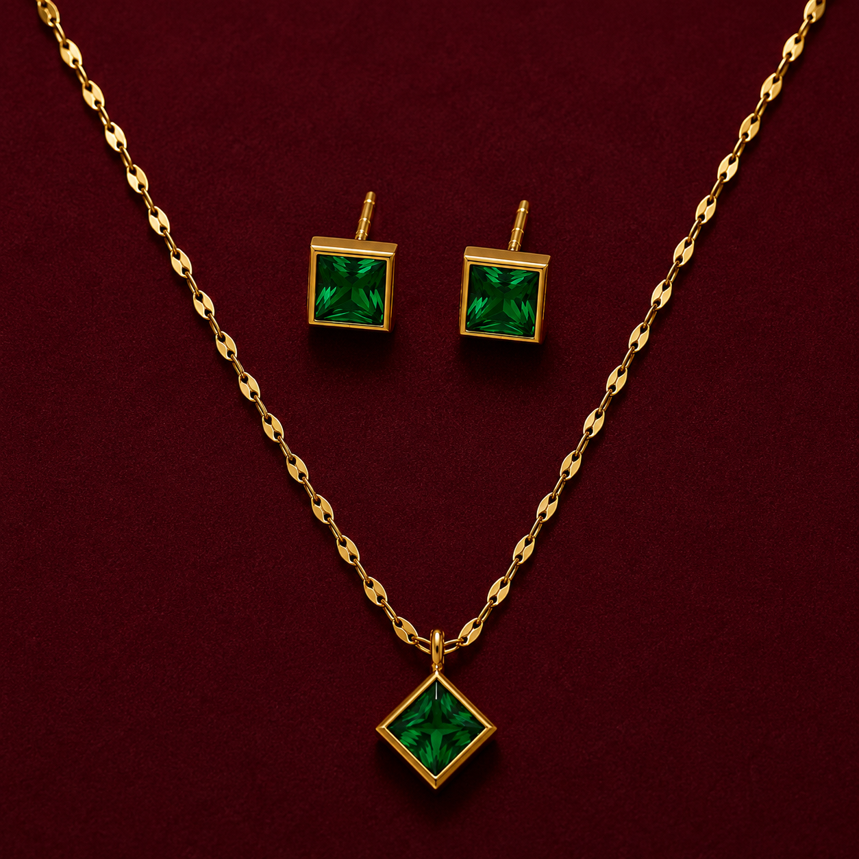 Princess Cut Pendant Necklace Set