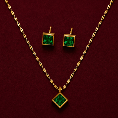 Princess Cut Pendant Necklace Set