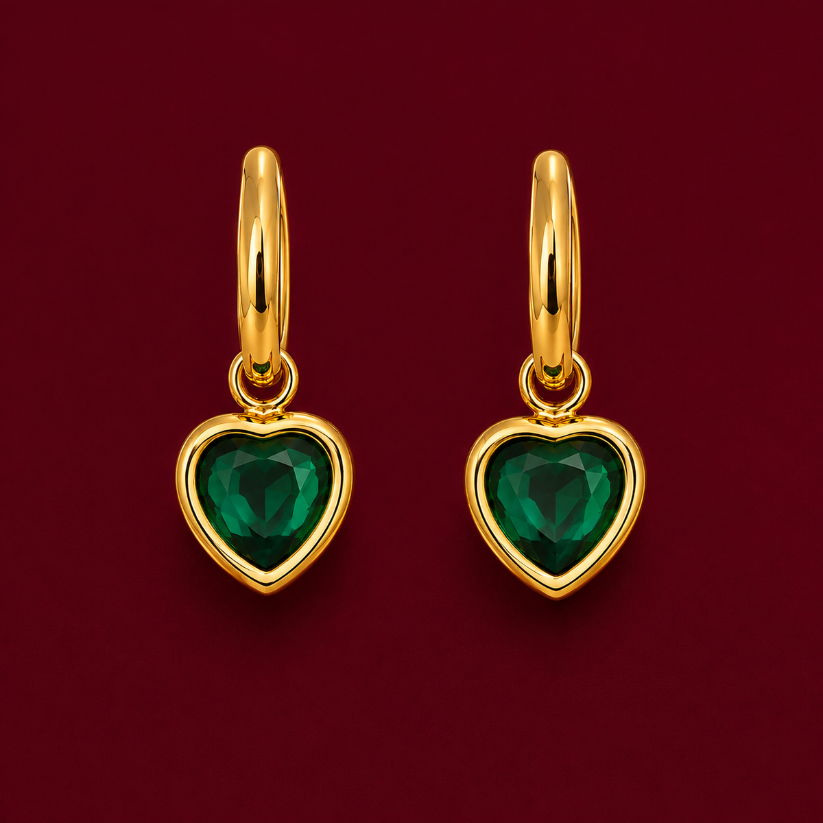 Emerald Heart Hoop Earrings