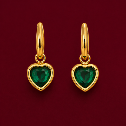 Emerald Heart Hoop Earrings