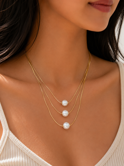 Triple Layer Pearl Snake Chain Necklace