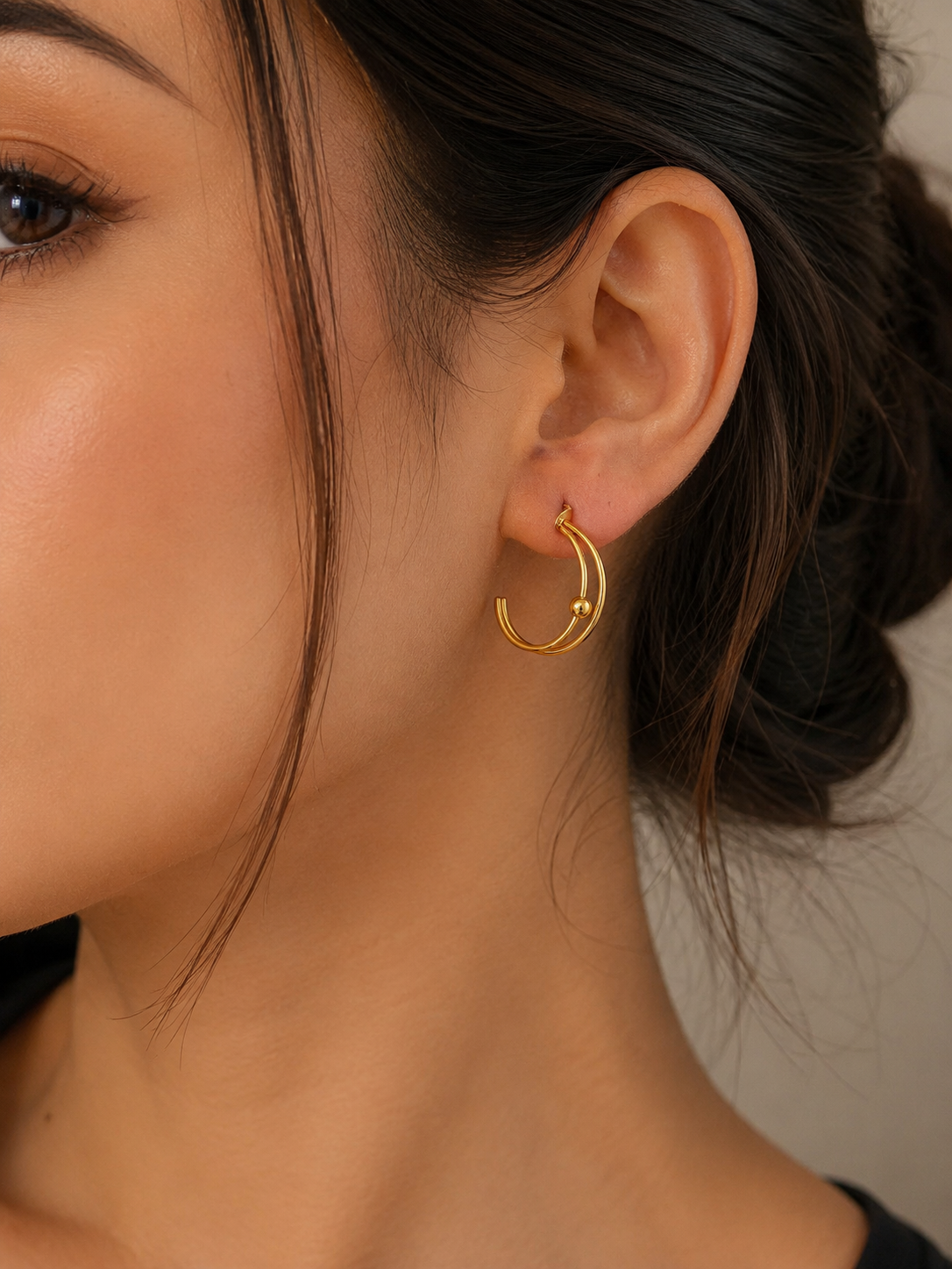 Double Ring Ball Hoop Earrings