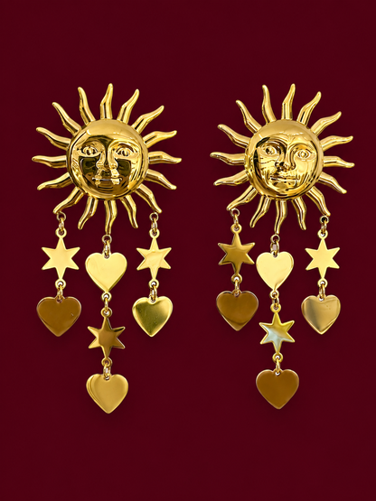 Celestial Sun Tassel Drop Earrings