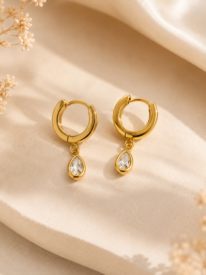 Teardrop Charm Hoop Earrings