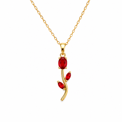 Red Stone Rose Vine Necklace & Earring Set