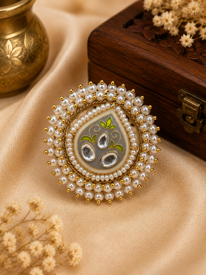 Meenakari Kundan Pearl Ring