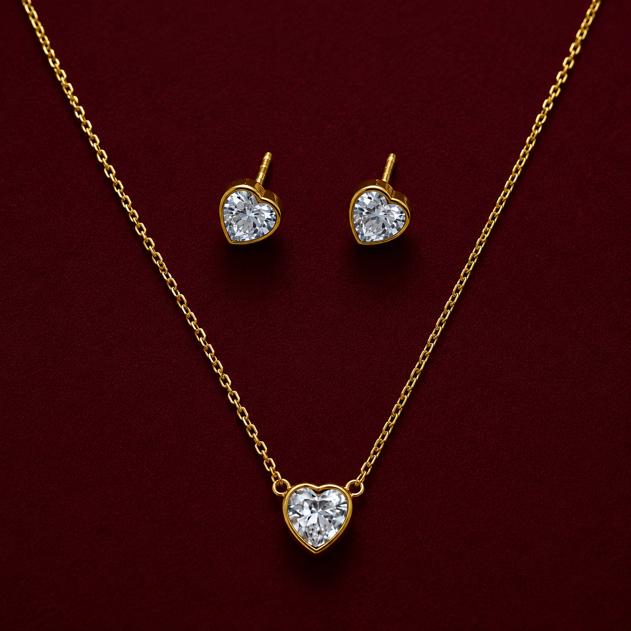 Heart Solitaire Pendant Necklace Set