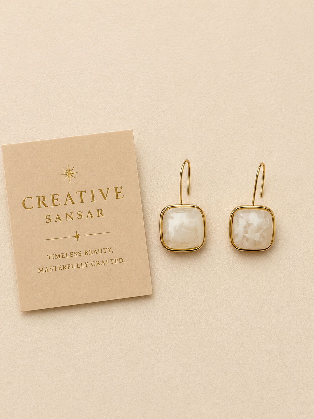 Stone Cushion Drop Earrings