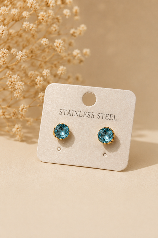 Diamond Cut Round Stone Stud Earrings