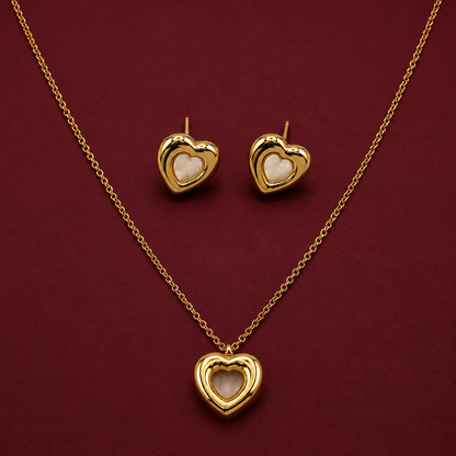 Domed Heart Cabochon Pendant Necklace Set