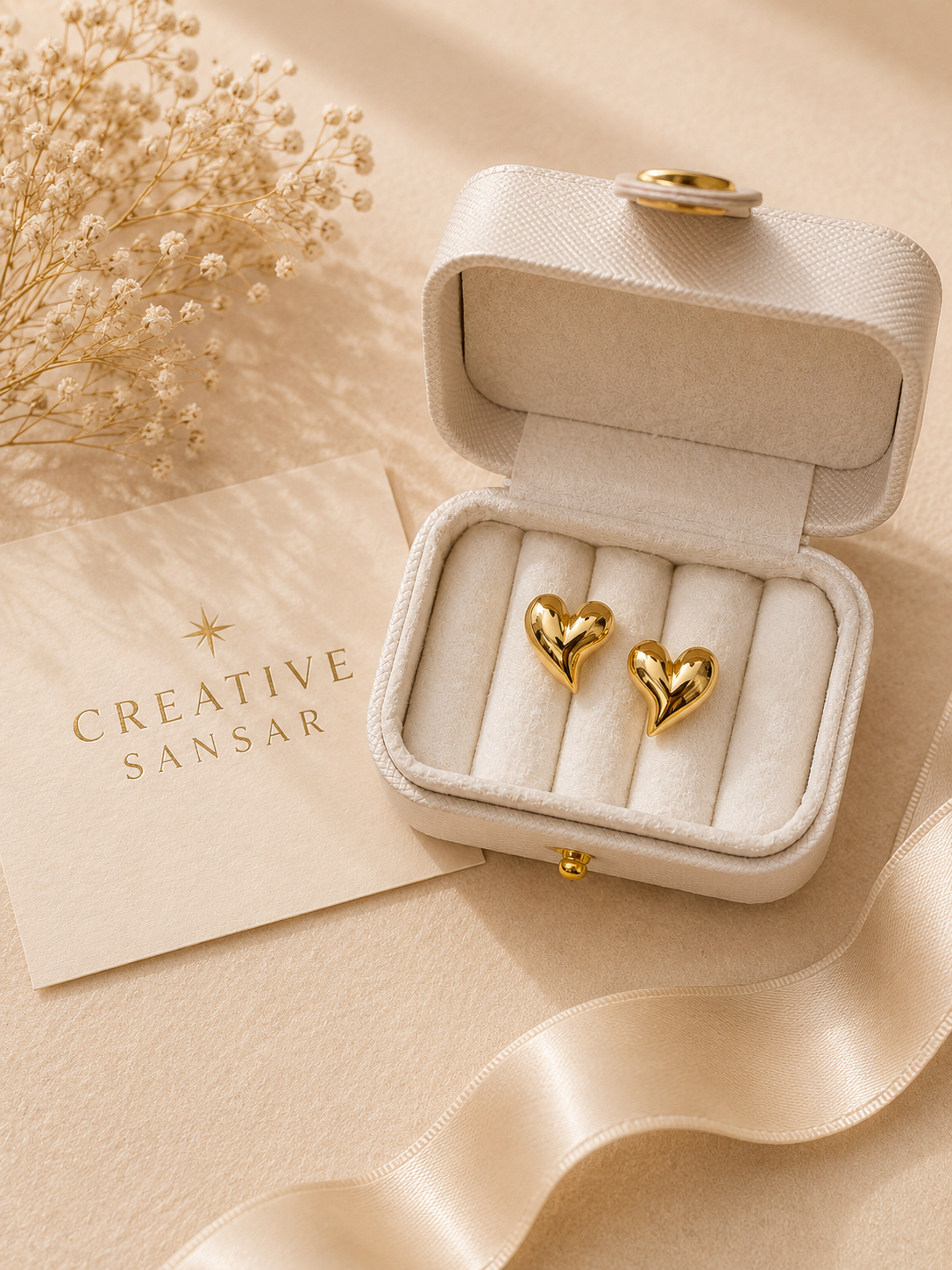 Gold Heart Stud Earrings