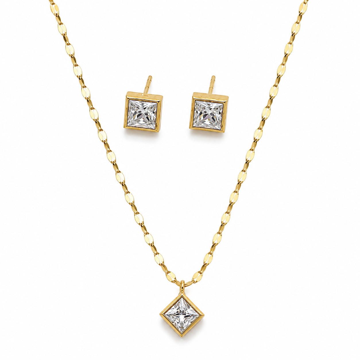 Princess Cut Pendant Necklace Set