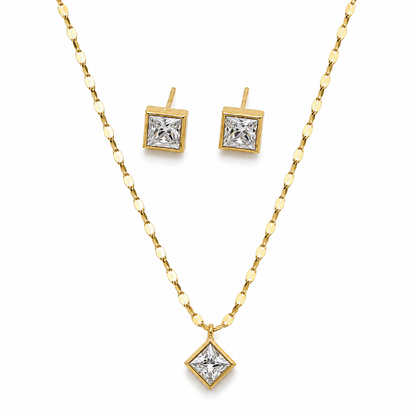 Princess Cut Pendant Necklace Set